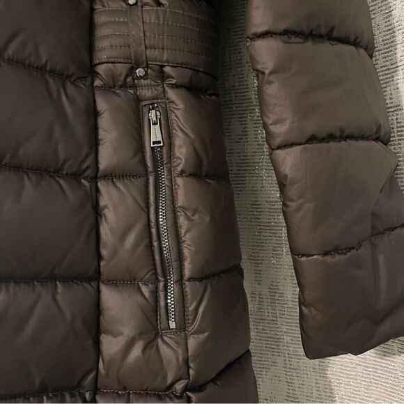 Laundry by Shelli Segal Quilted Puffer Coat Faux Fur Hood Coffee/Brown Medium - Picture 9 of 12